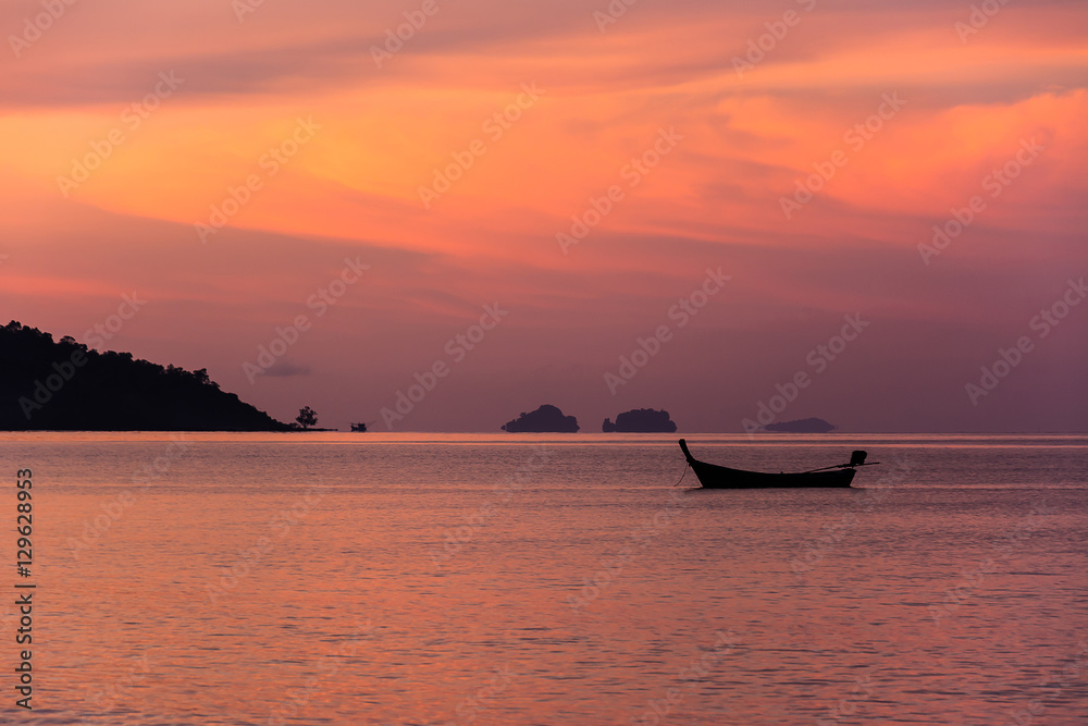 Boat on the sea in twilight time 