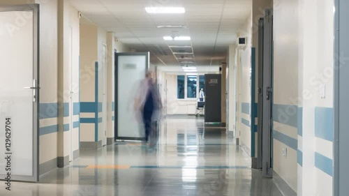 Medical Staff at the Hospital's Corridor.  Timelapse
