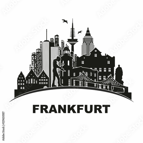 Frankfurt Wandtatoo Umriss Sehenswürdigkeiten Skyline Denkmäler Schattenriss Scherenschnitt Abbildung Reiseführer Stadtansicht photo