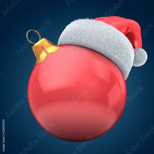 3d illustration of Christmass ball over dark blue background with Christmas hat