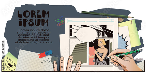 Beautiful girl in a towel in bathroom. Hand paints picture.