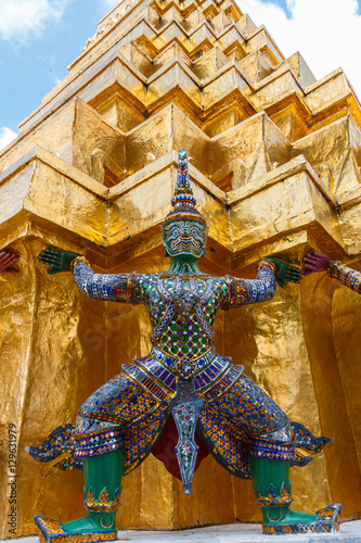 Thailand-Giant Wat Phra Kaew - The Temple of Emerald Buddha in Bangkok. 