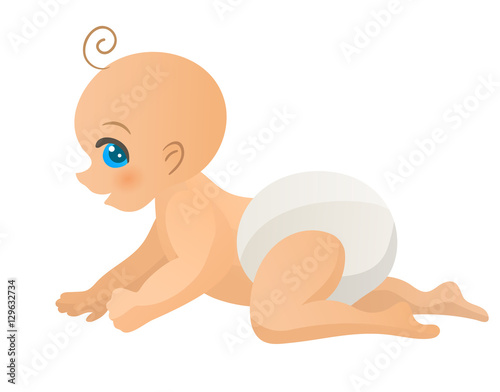 Vector beautiful crawling baby isolated on white background cute children illustration