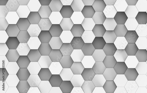 Fototapeta Naklejka Na Ścianę i Meble -  White And Grey Hexagon Background Texture. 3d render