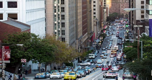 Hills of San Francisco. Footage from atop of famous California Street looking towards Downtown and the Financial District. 