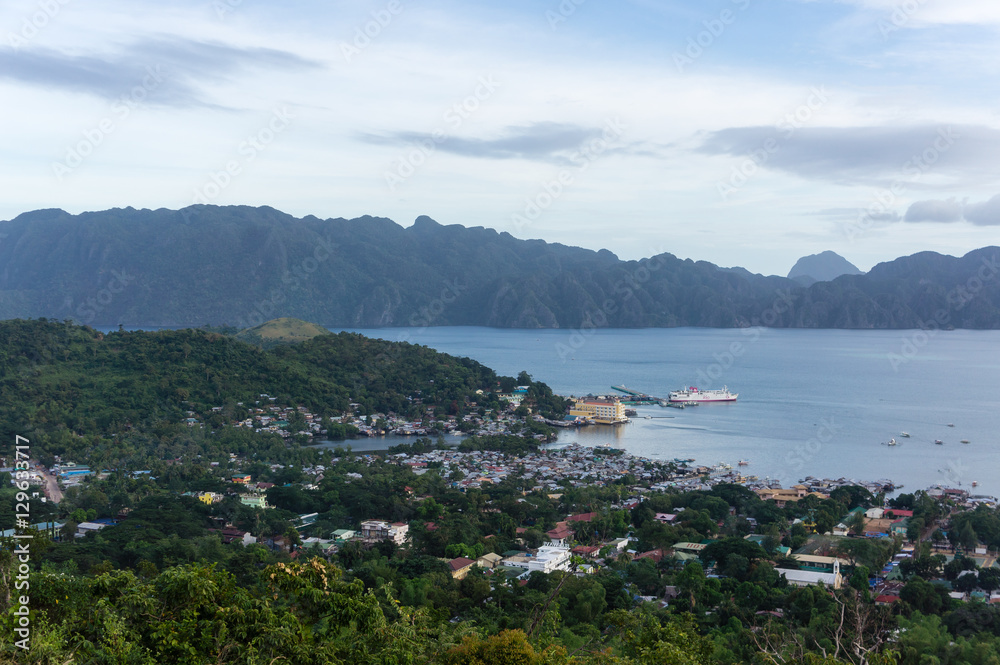 Fototapeta premium Aerial view of Coron town, Busuanga island, Philippines