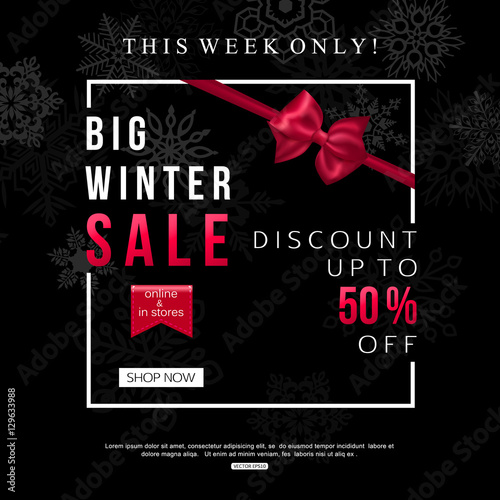 Black Winter Sale Banner design for shop, oline store. Vector illustration