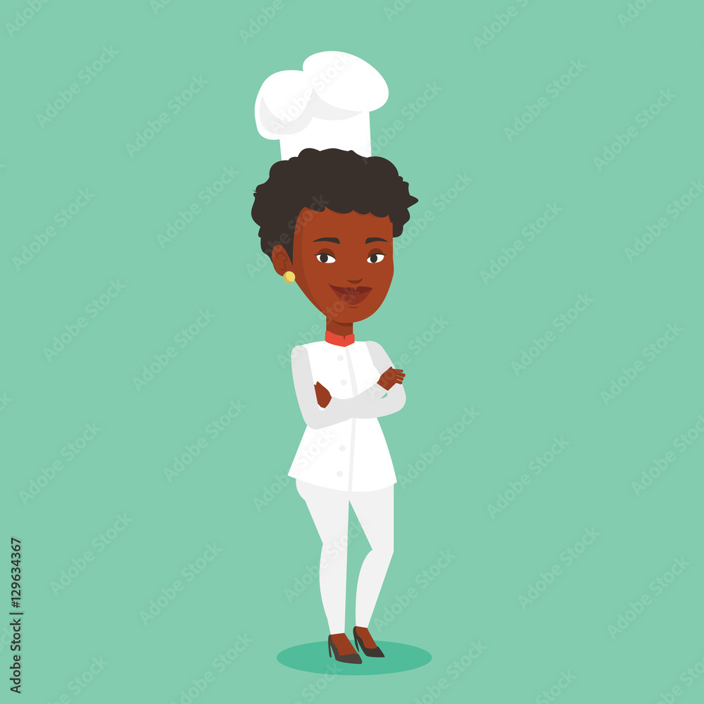 Confident female chief cook with arms crossed. Confident female chief cook with arms crossed.