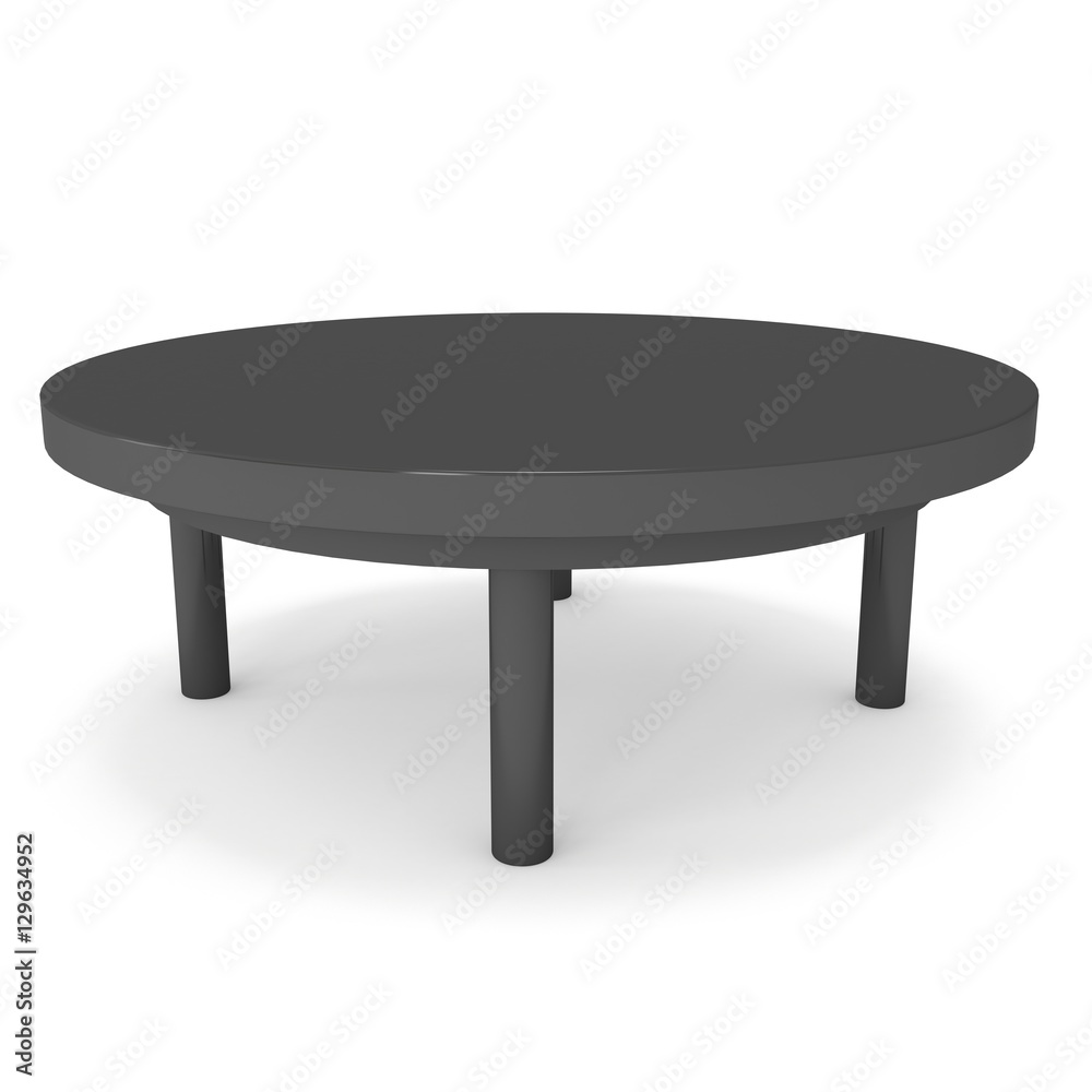 Black Round Table. 3D render isolated on white. Platform or Stand Illustration. Template for Object Presentation.