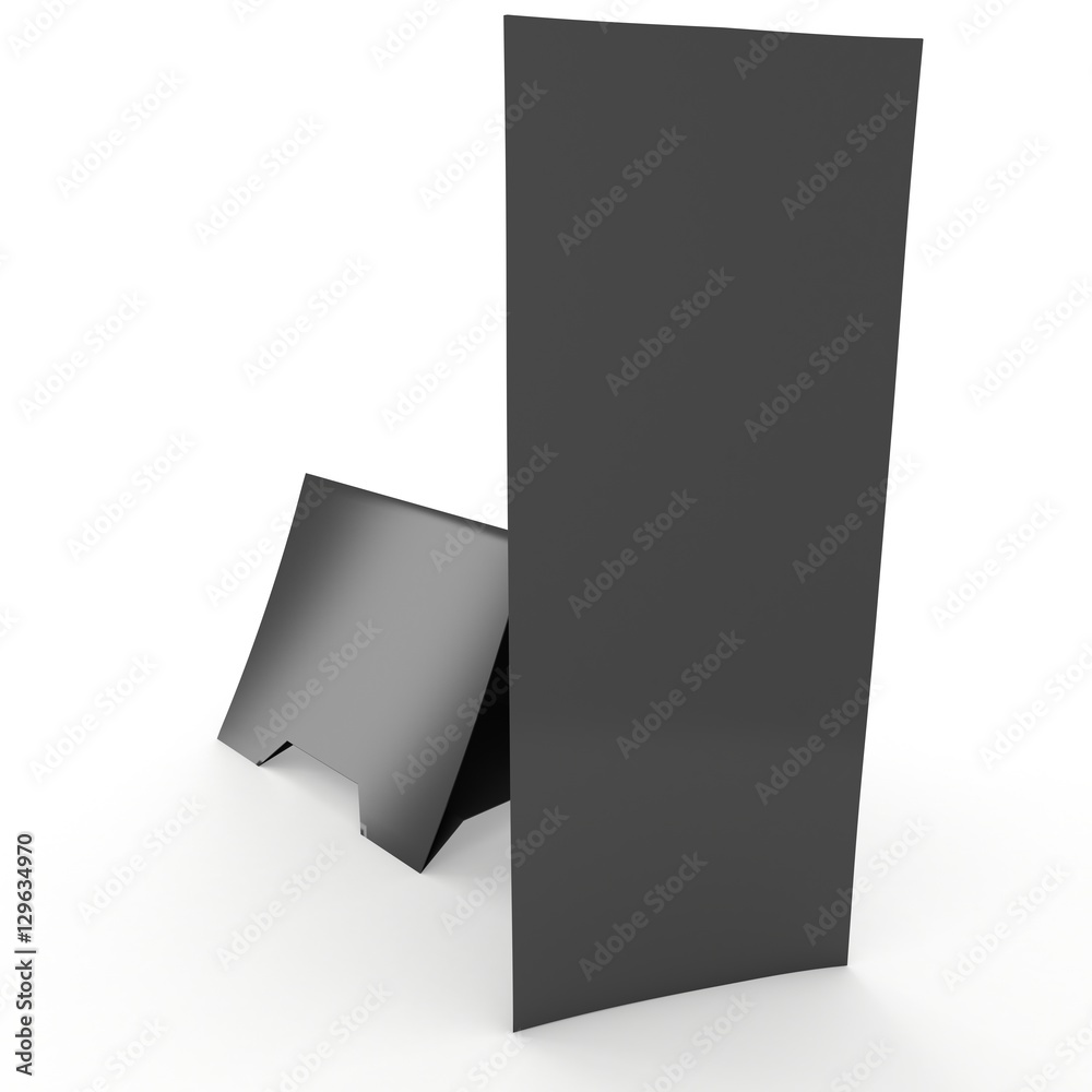 Blank paper triangle tent cards. 3d render illustration isolated. Table