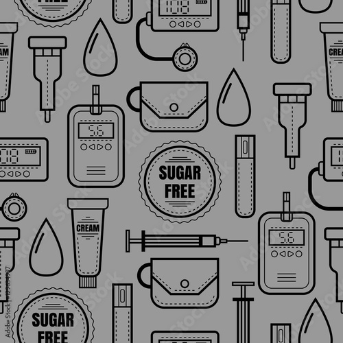 Seamless pattern of medical flat objects. Diabetes. Vector
