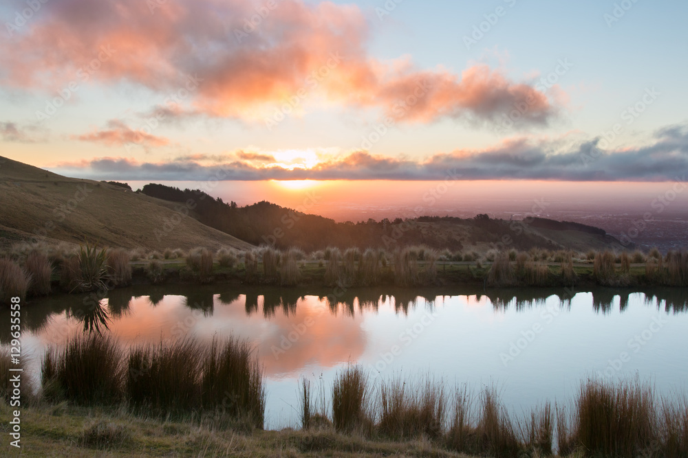 Fototapeta premium Sunset over highland pond