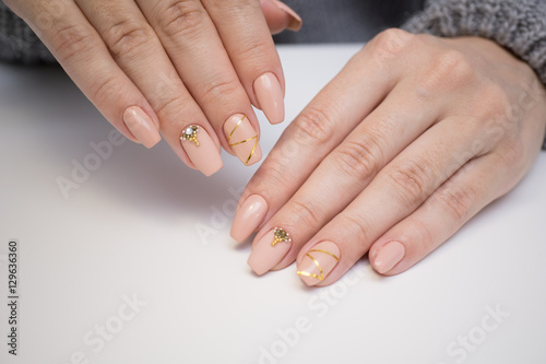 Natural nails  gel polish. Perfect clean manicure with zero cuticle. Nail art design for the fashion style.