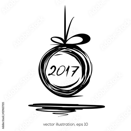 New Year 2017. Christmas doodle design. Sloppily painted Christmas ball on a white background. Vector illustration
