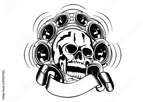 skull and loudspeakers