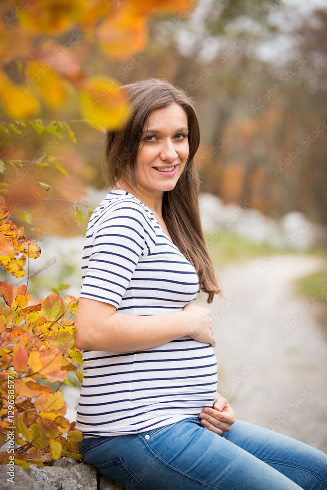 Beautiful pregnant caucasian woman in autumn Beautiful pregnant caucasian woman in autumn