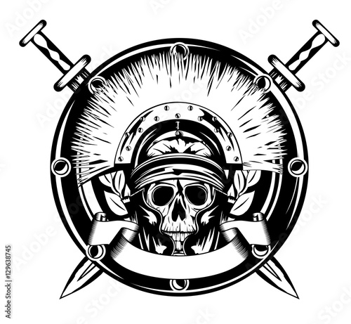 skull in helmet and crossed sword
