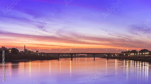 Sunset Bridge over the river in Thailand.