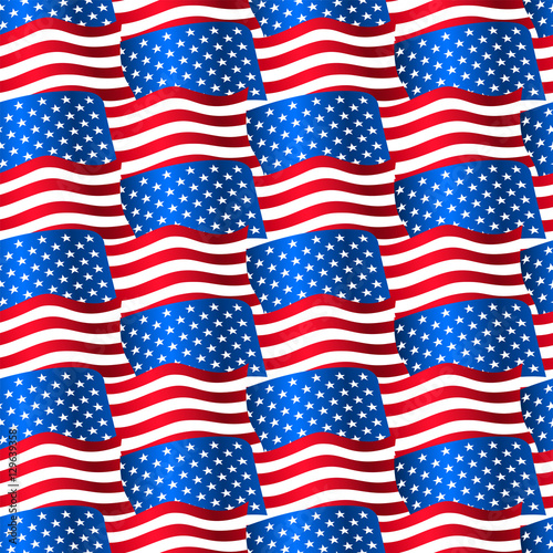 USA flags waving in a seamless pattern