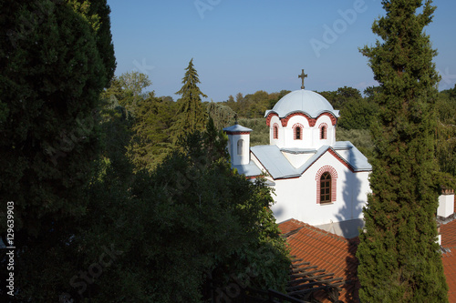 Orthodox Church Among Forest Trees On Mount Athos, Greece