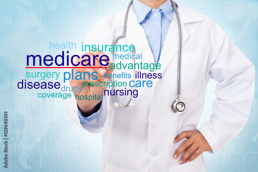 Doctor writing medicare word. medical concept Doctor writing medicare word. medical concept