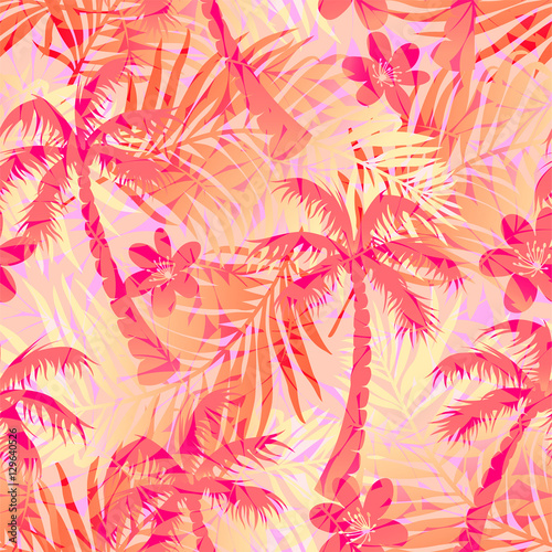 Red abstract tropical palms seamless pattern
