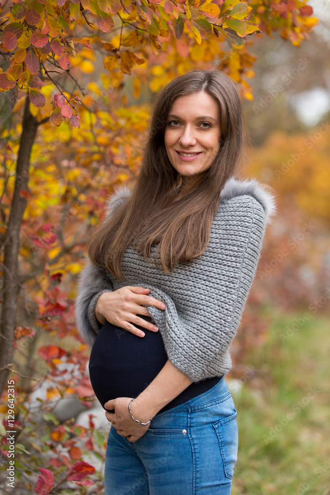 Beautiful pregnant caucasian woman in autumn Beautiful pregnant caucasian woman in autumn