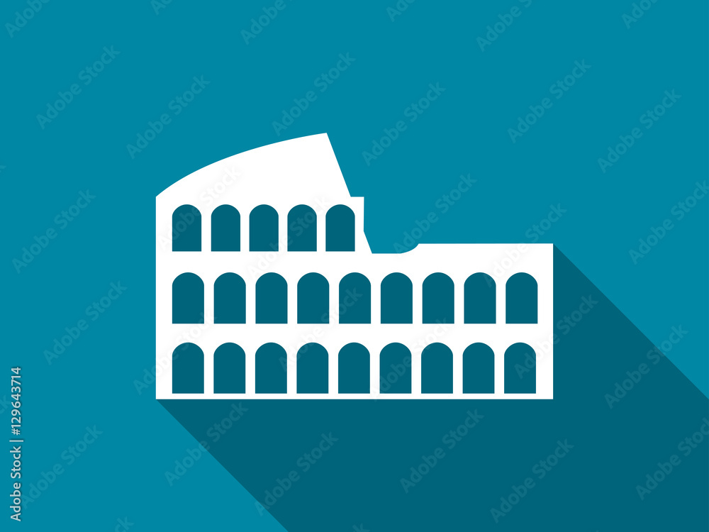 Naklejka premium Coliseum with a long shadow. Flat icon. Vector illustration.