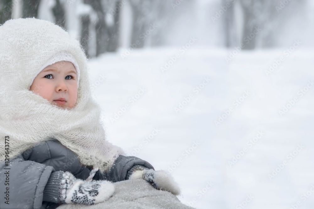 Beautiful winter portrait of a little girl