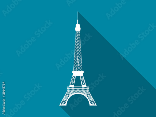 Fototapeta Naklejka Na Ścianę i Meble -  Eiffel Tower flat icon with long shadow. Vector illustration.