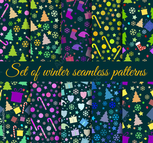 Seamless patterns Christmas. Winter pattern with Christmas symbols. Vector illustration.