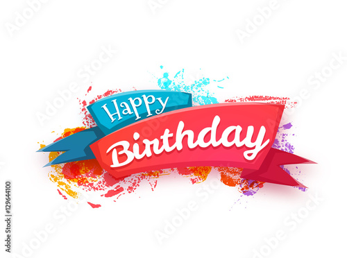 Canvas Print Vector illustration of ribbon with Happy Birthday title.