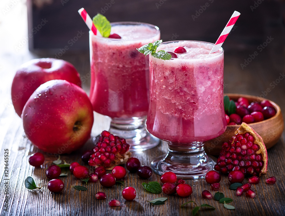 Fresh blended cranberry smoothie, juicy healthy vitamin drink