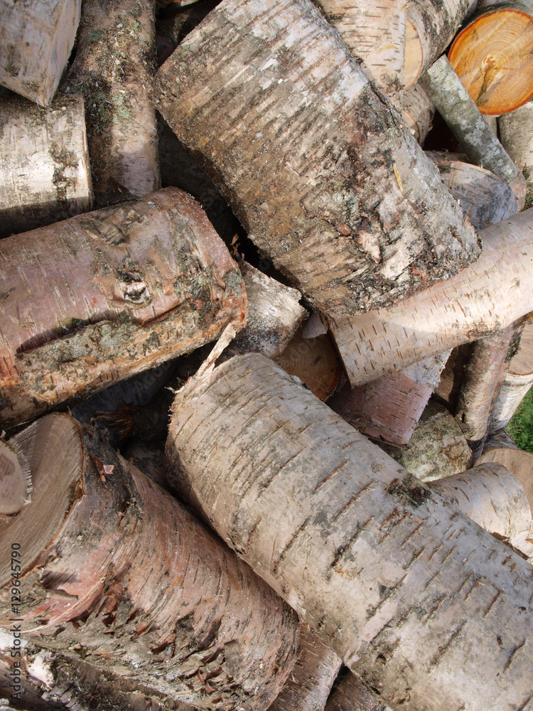 Pile of old birch firewood background Pile of old birch firewood background