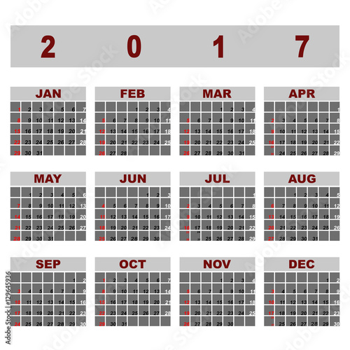 Simple demo 2017 calendar template