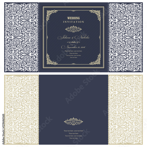 Wedding Invitation Baroque. Template for laser cutting. Open card. The front and rear side. It can be used as an envelope.