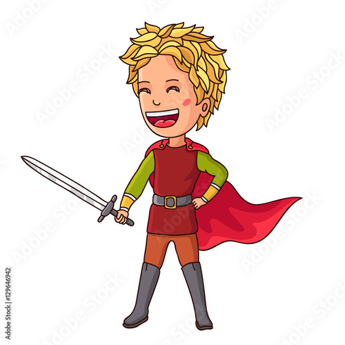 Kid in knight costume with sword in hand