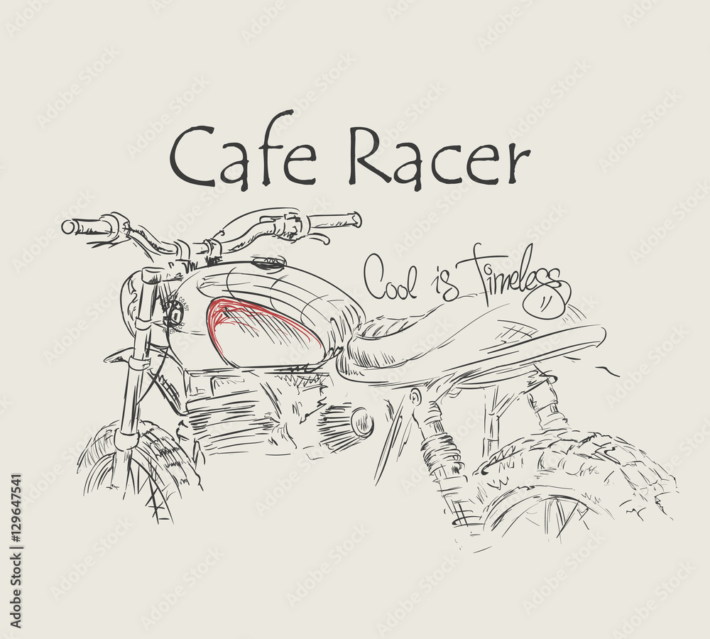 Fototapeta premium Cafe racer Vintage Motorcycle hand drawn t-shirt print