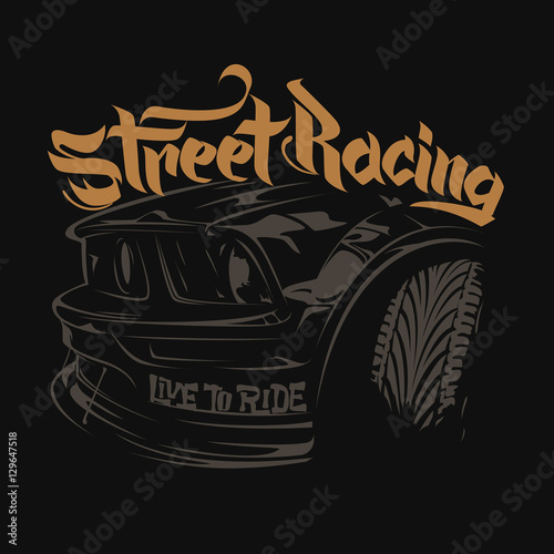 Racing car typography, t-shirt graphics, lettering