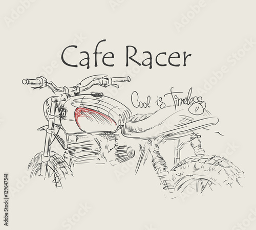 Cafe racer Vintage Motorcycle hand drawn t-shirt print