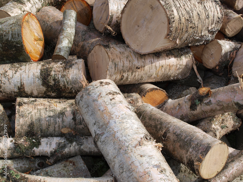 Pile of old birch firewood background Pile of old birch firewood background