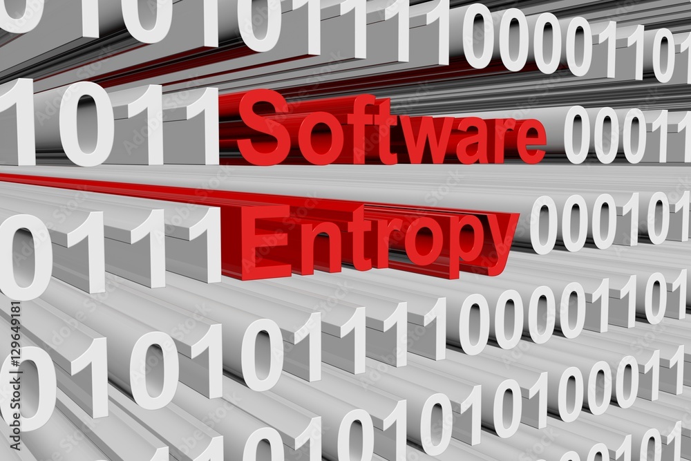 Software entropy in the form of binary code, 3D illustration
