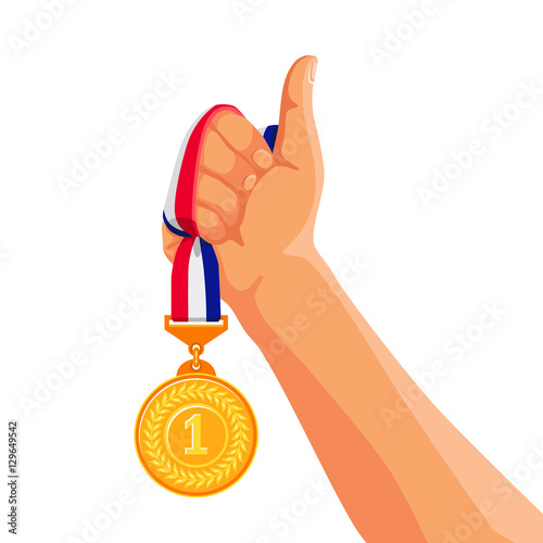 Gold medal in hand. Vector