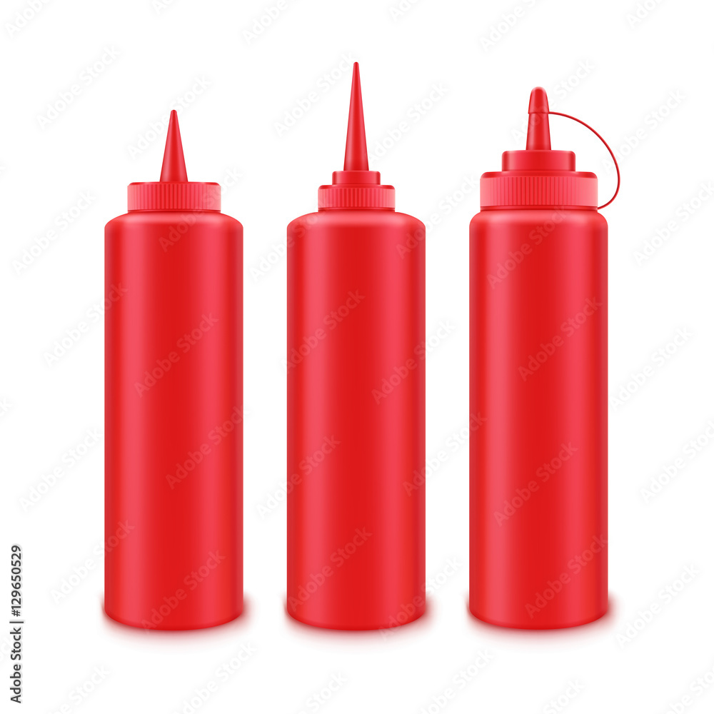 Set of Blank Plastic Red Tomato Ketchup Bottle without label Set of Blank Plastic Red Tomato Ketchup Bottle without label