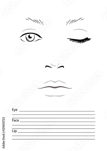 Face chart Makeup Artist Blank. Template. Vector illustration.