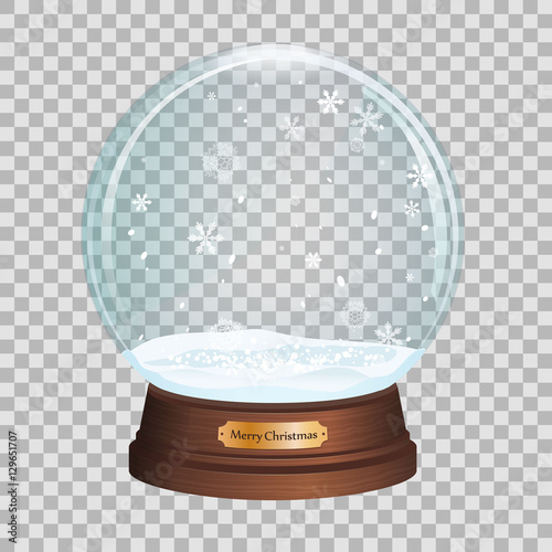 Glass Toy. Snow realistic globe. Vector illustration. New year chrismas object.