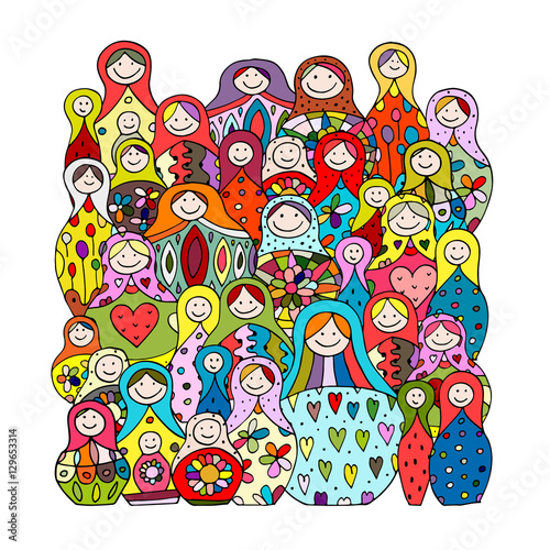 Collection of russian nesting dolls, Matryoshka for your design