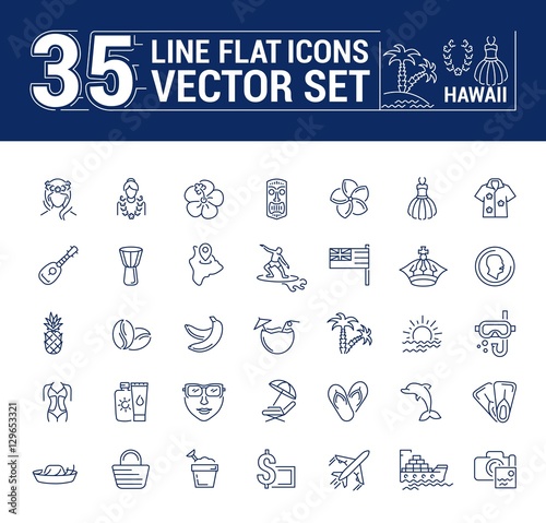 Vector graphics set. Illustration of Hawaii islands in a linear, flat, contour, thin design. Concept of silhouette, logo, element, symbol, logo for the Internet Web site.
