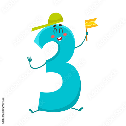 Cute and funny colorful 3 number characters, cartoon vector illustration isolated on white background. three smiling characters, birthday greetings, anniversary