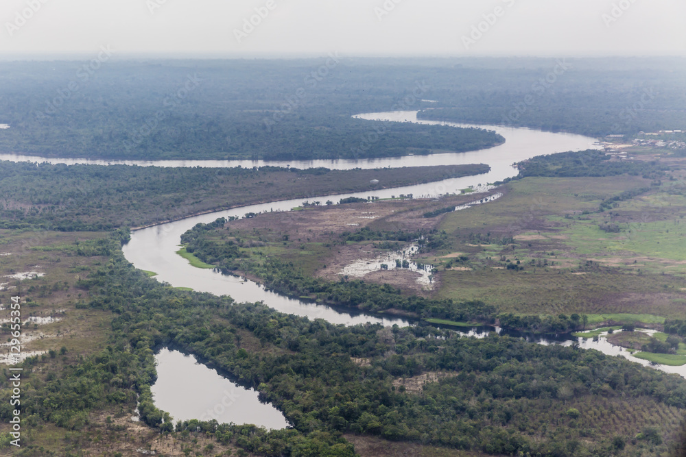 Aerial view of the Amazon River flying into Iquitos, Loreto, Peru Aerial view of the Amazon River flying into Iquitos, Loreto, Peru
